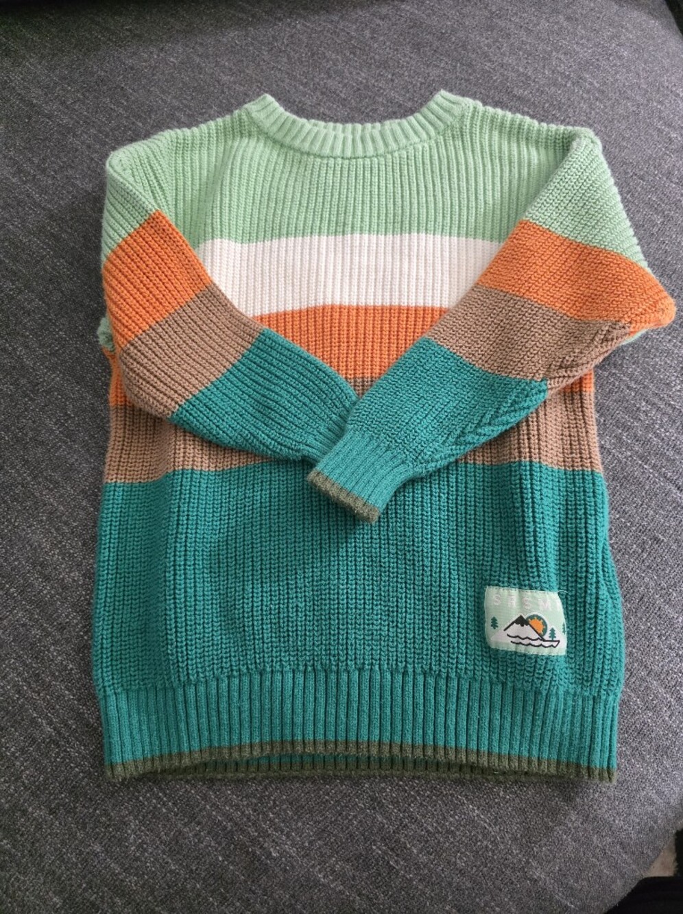 Green & Orange Striped Mens Knit Sweater Pull Souris Mini 3ans